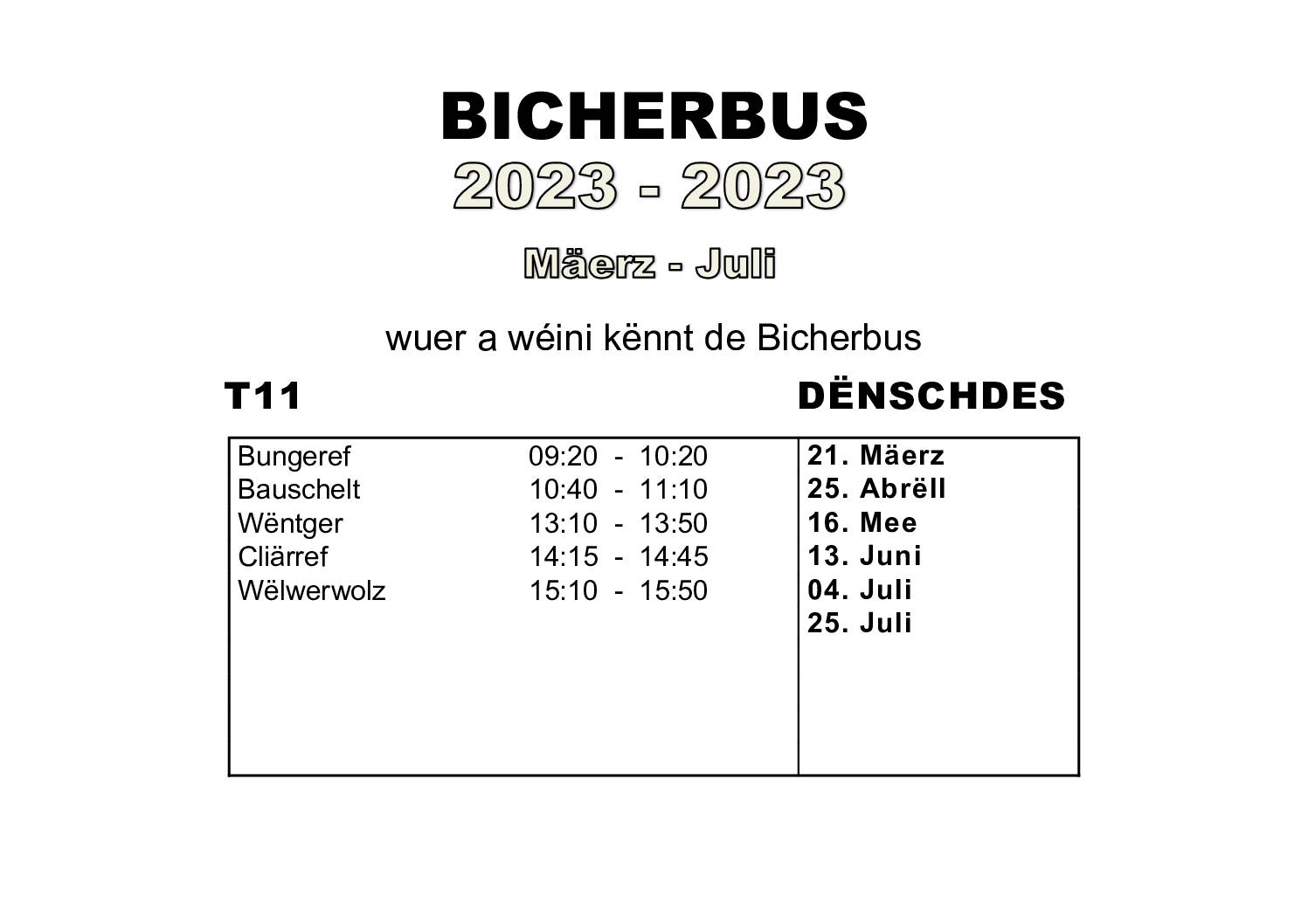 Bicherbus – Programme mars à juillet 2023