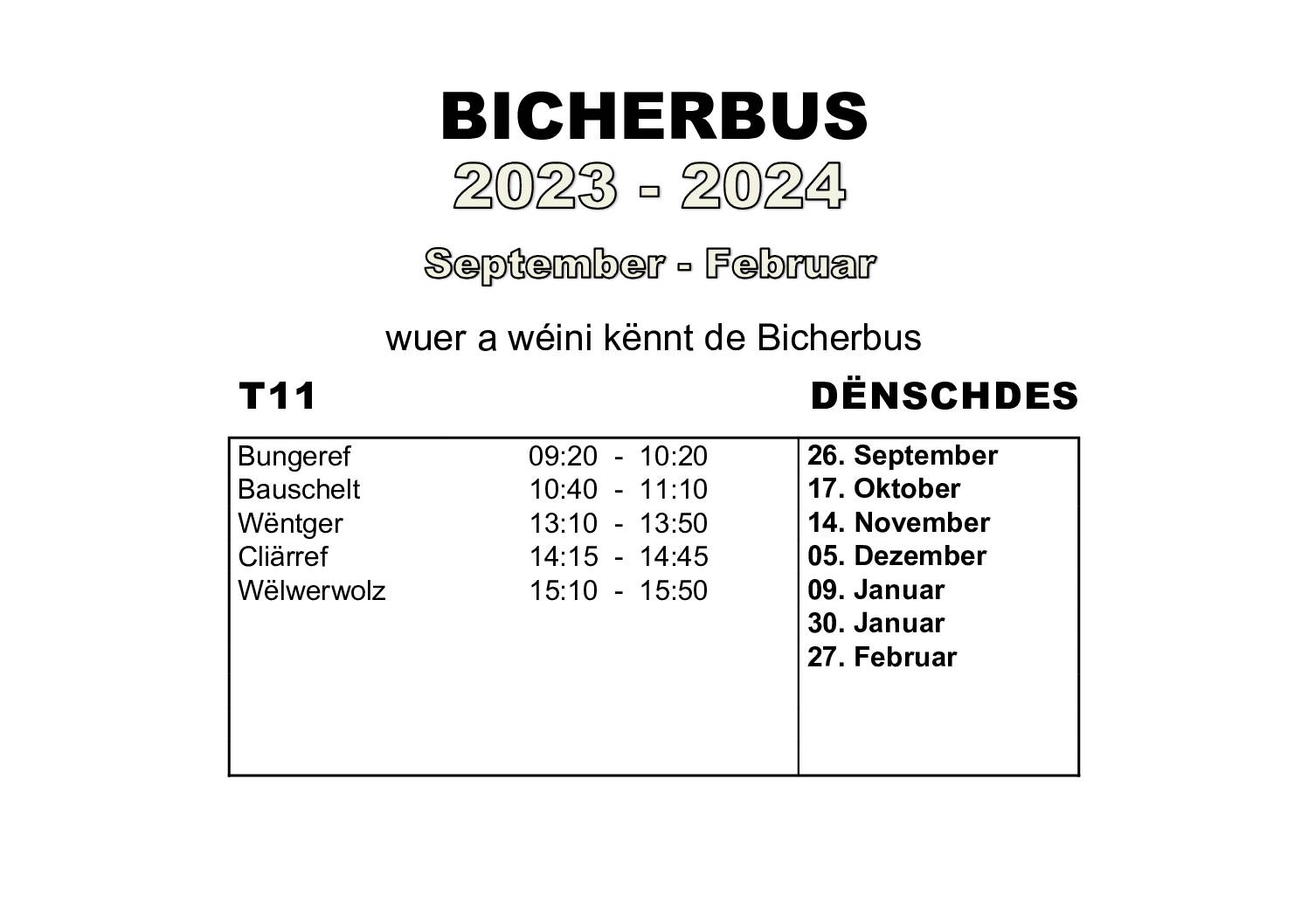 Bicherbus : programme septembre 2023 à février 2024
