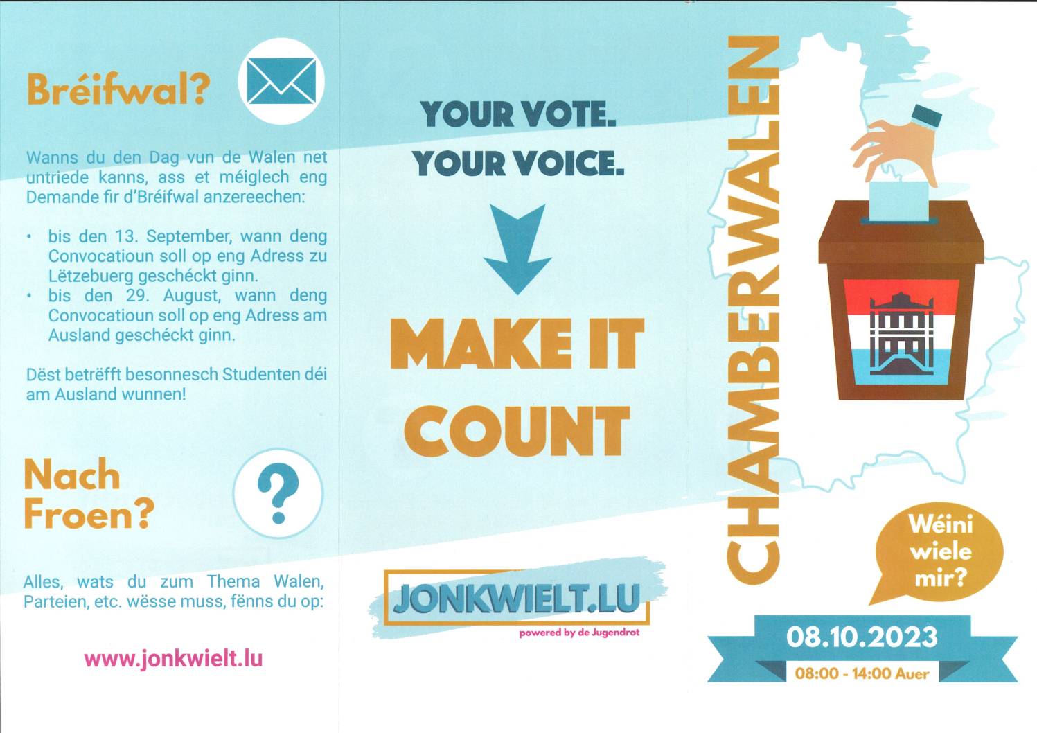 Jonkwielt.lu: élections législatives du 8 octobre 2023