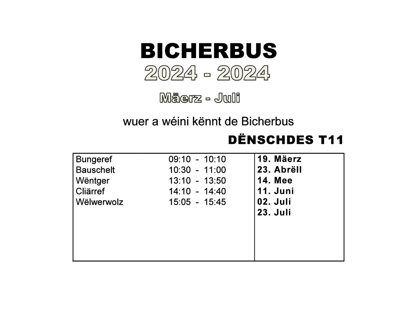 Bicherbus: Programme mars à juillet 2024