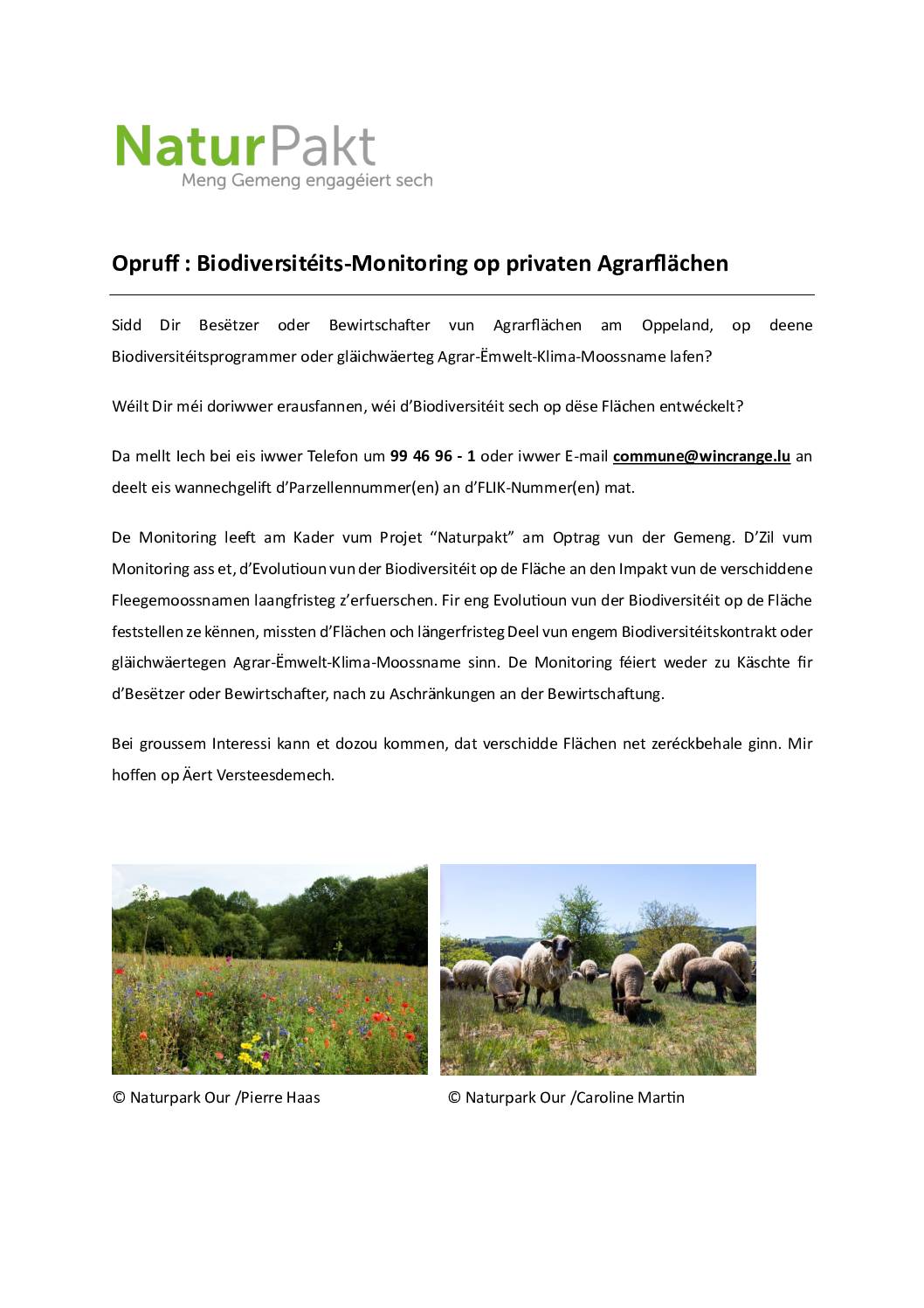 Opruff : Biodiversitéits-Monitoring op privaten Agrarflächen