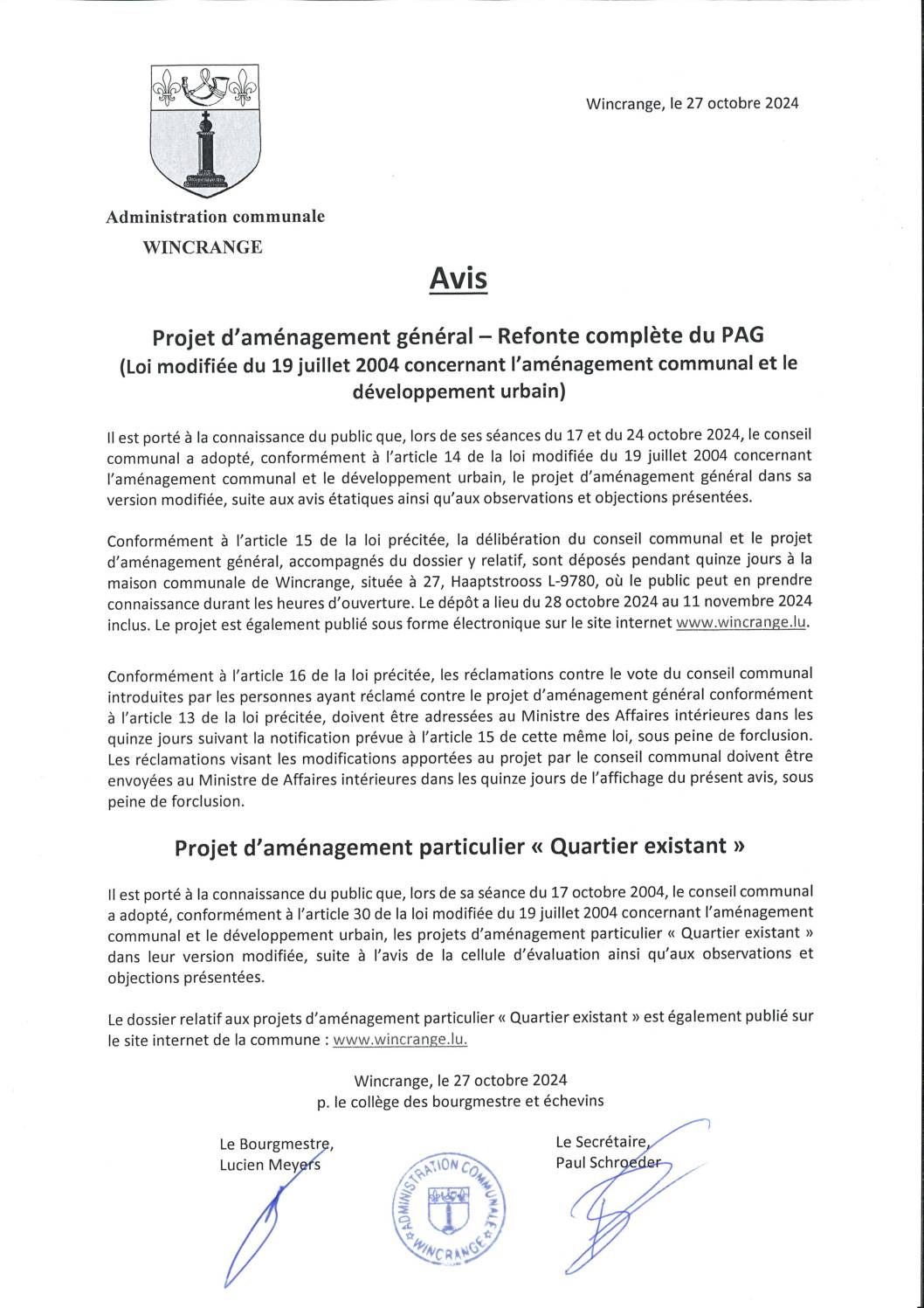 Avis: Projet d'aménagement général - refonte complète du PAG