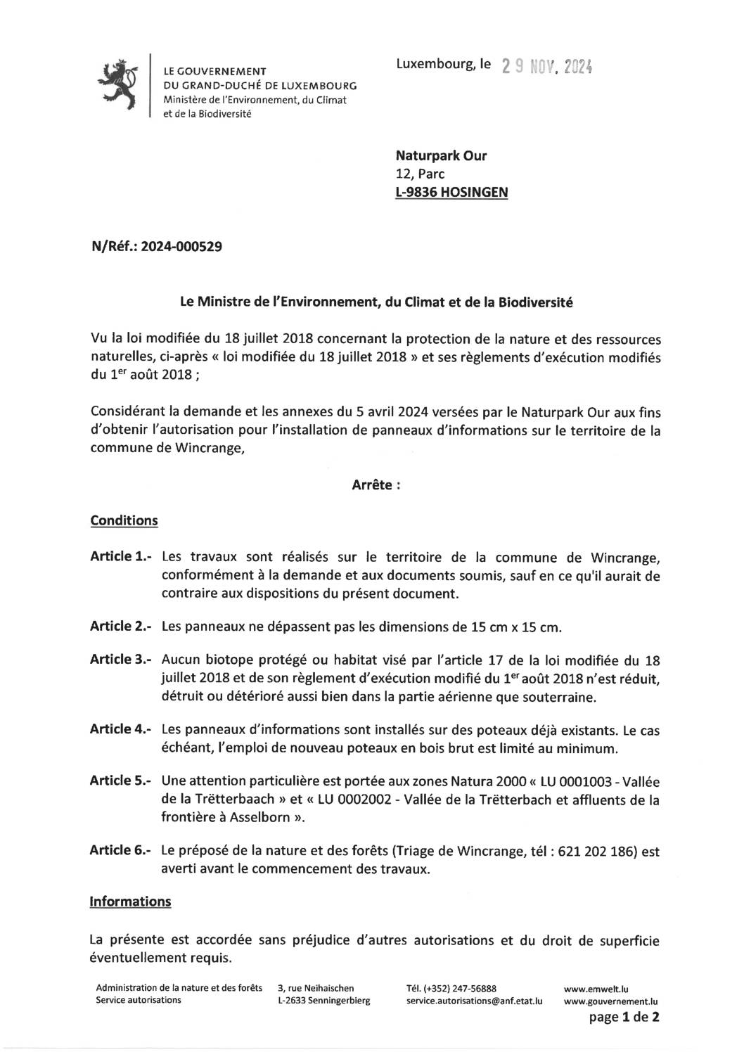 Autorisation: installation de panneaux d'informations