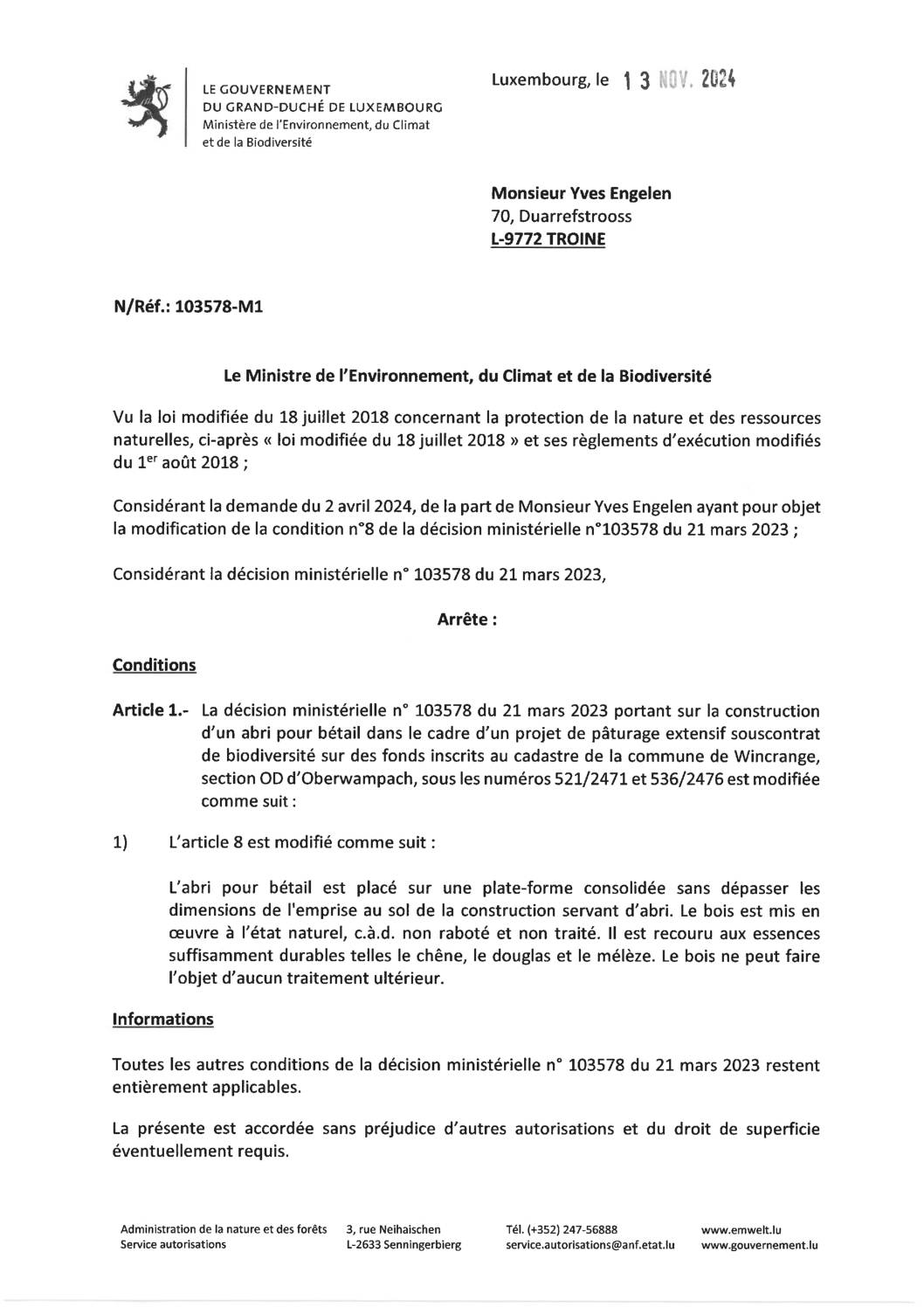 Autorisation: construction d'un abri pour bétail