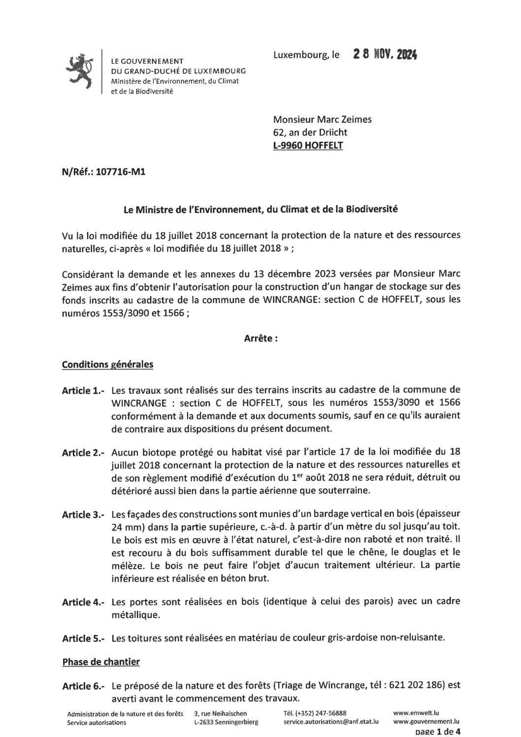 Autorisation: construction d'un hangar de stockage à Hoffelt