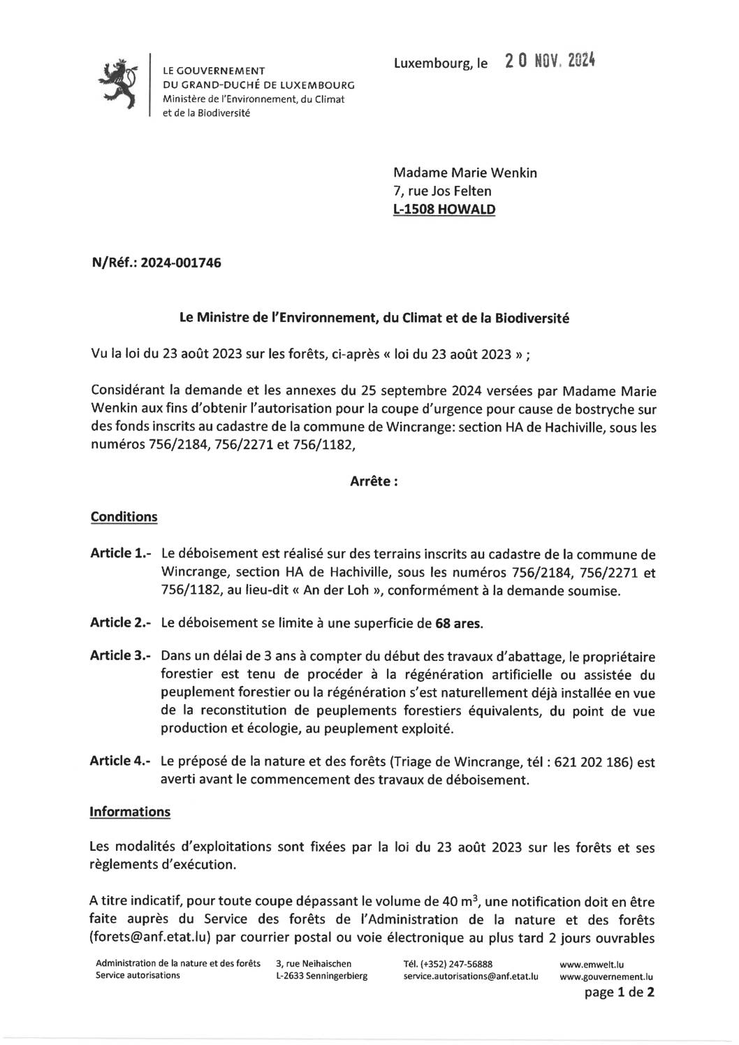 Autorisation: déboisement d'urgence à Hachiville