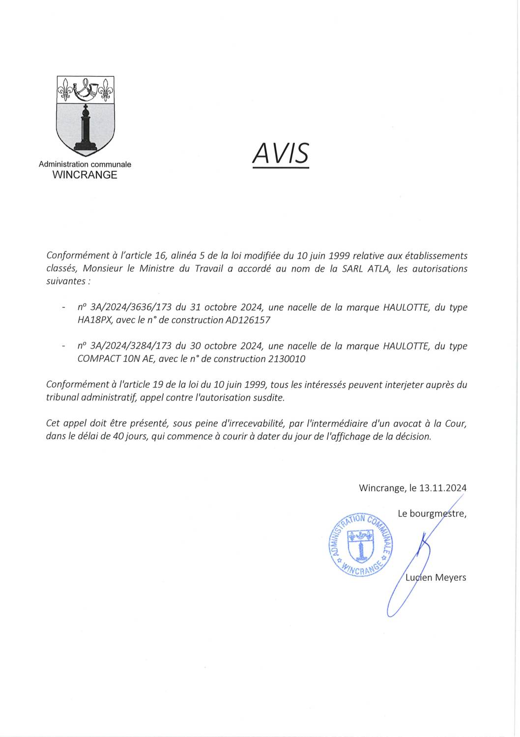 Avis: exploitations de nacelles