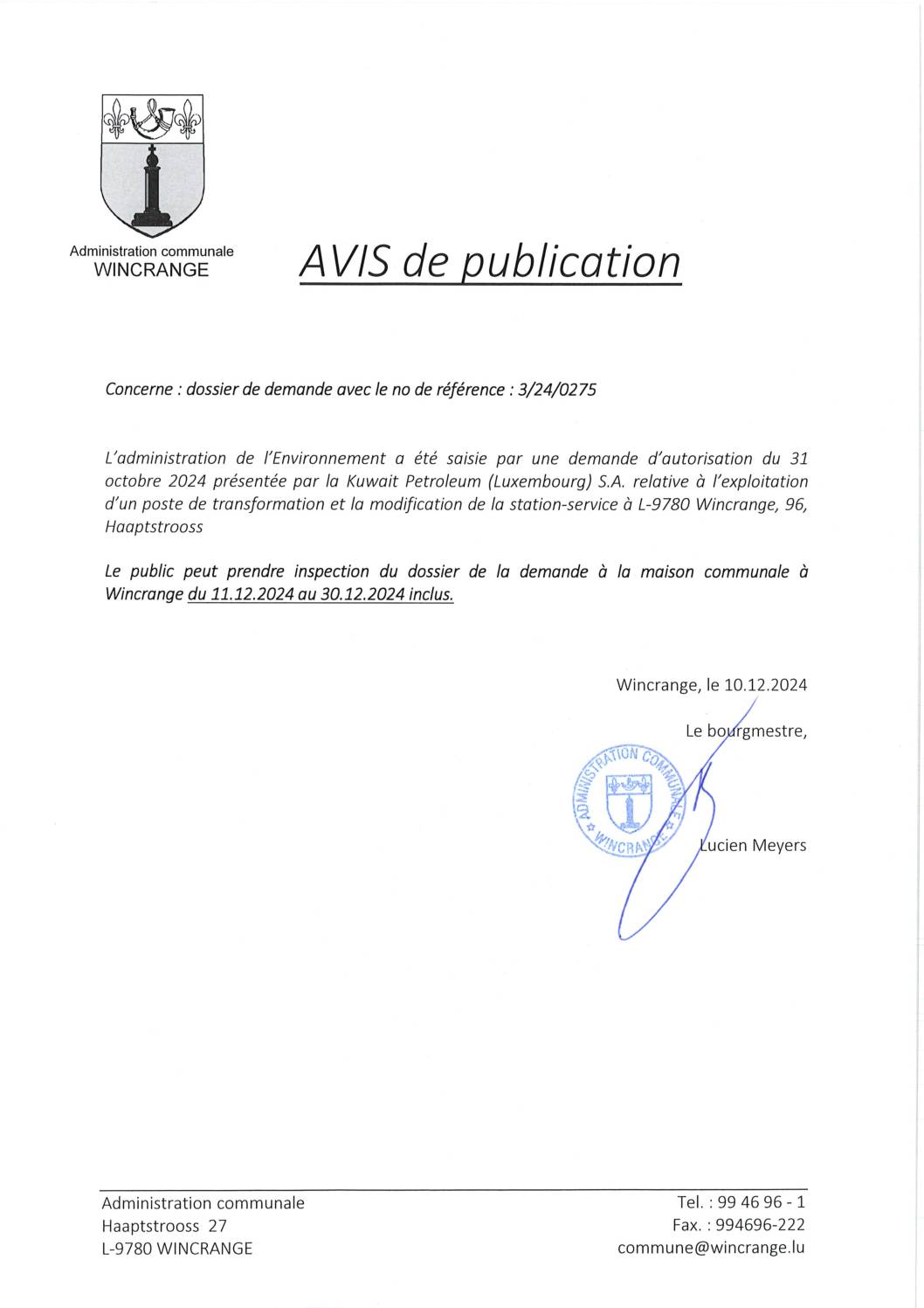 Avis de publication: exploitation d'un poste de transformation et modification de la station-service