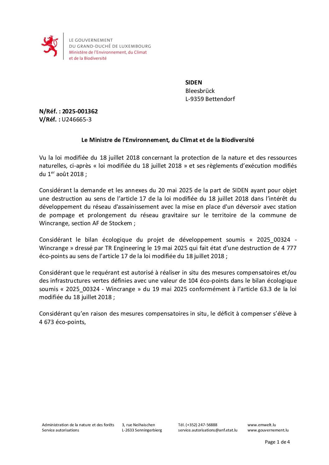 Autorisation: développement du réseau d’assainissement avec mise en place d’un déversoir avec station de pompage et prolongement du réseau gravitaire à Stockem