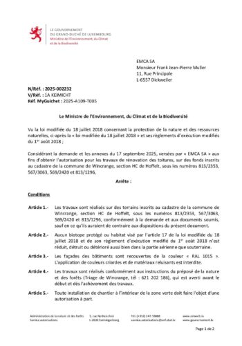 Autorisation: travaux de rénovation de toiture à Hoffelt