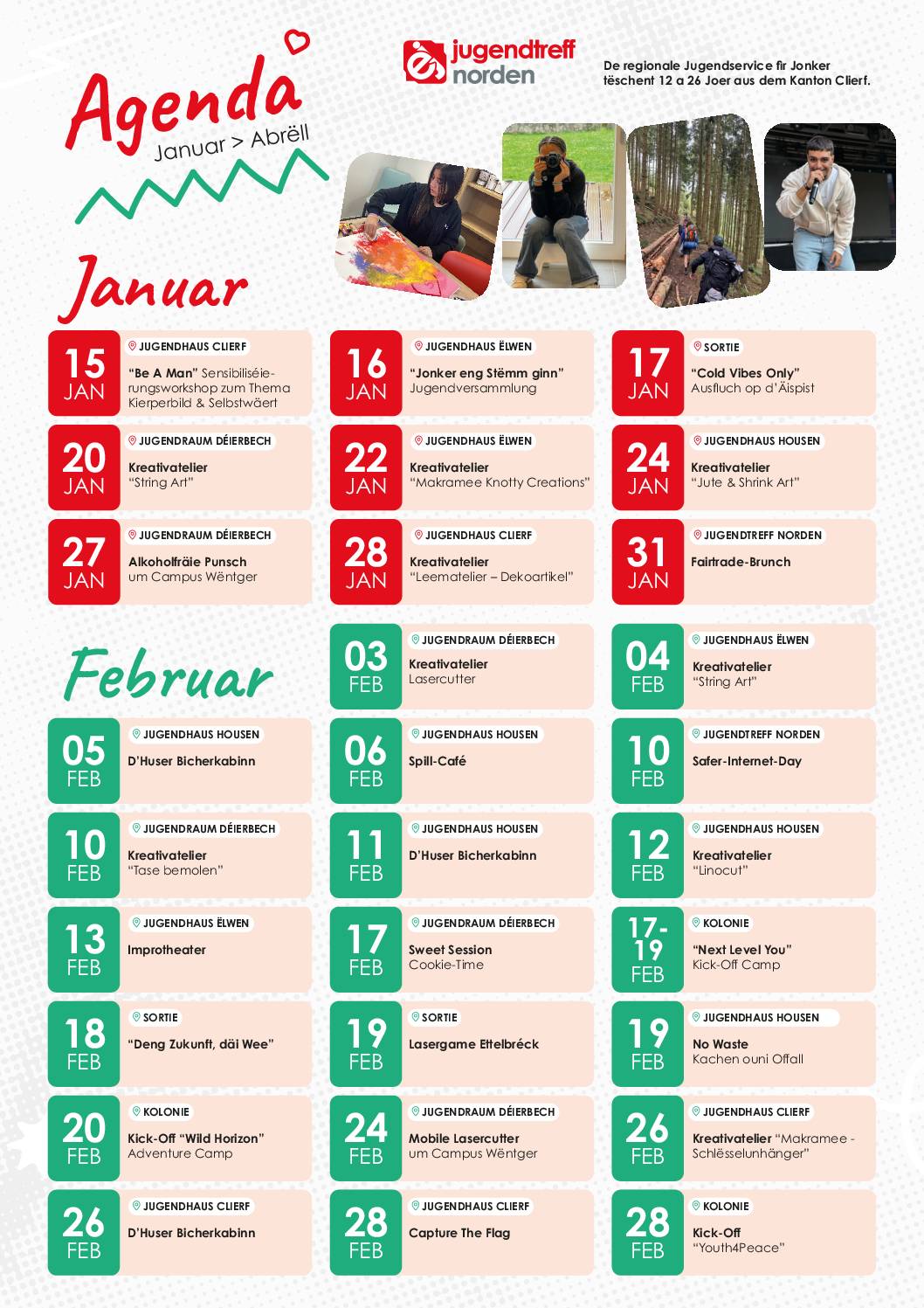 Jugendtreff Norden: agenda janvier à avril 2026