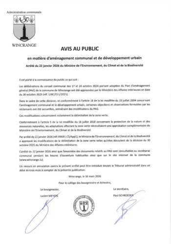 Avis au public: aménagement communal et développement urbain