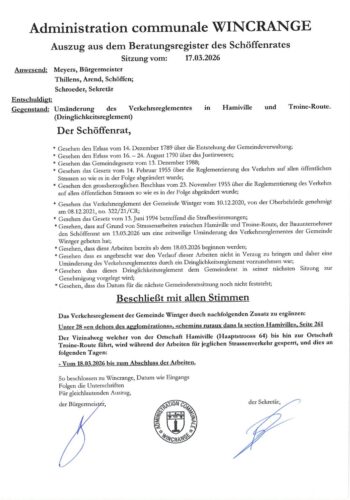 Règlement de circulation: le chemin vicinal menant de Hamiville à Troine-Route barré à la circulation à partir du 18 mars jusqu'à finalisation des travaux