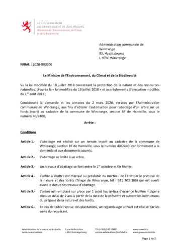 Autorisation: abattage d'un arbre à Hamiville