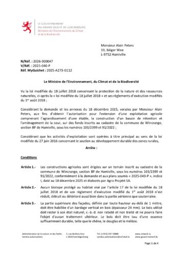 Autorisation: extension d'une exploitation agricole à Hamiville