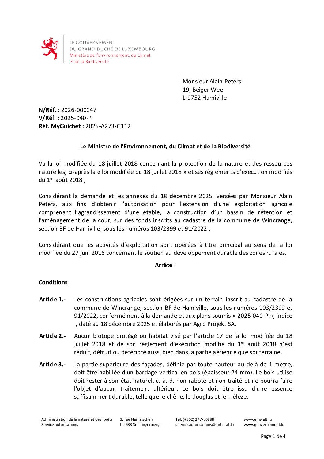 Autorisation: extension d’une exploitation agricole à Hamiville