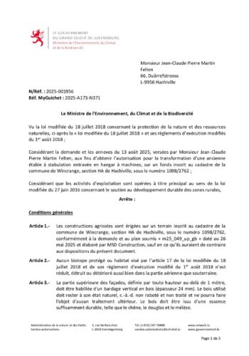 Autorisation: transformation d'une ancienne étable à stabulation entravée en hangar à machines à Hachiville