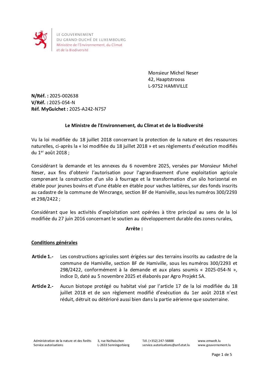 Autorisation: agrandissement d’une exploitation agricole à Hamiville