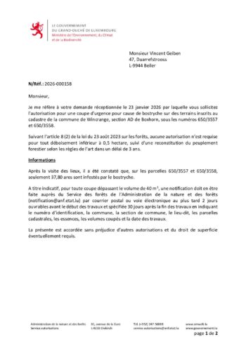 Autorisation: coupe d'urgence pour cause de bostryche à Boxhorn