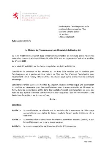 Autorisation: événement "Post History T'Ouren 2026"