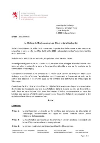 Autorisation: événement "Promenade de nuit sur le sentier des passeurs"