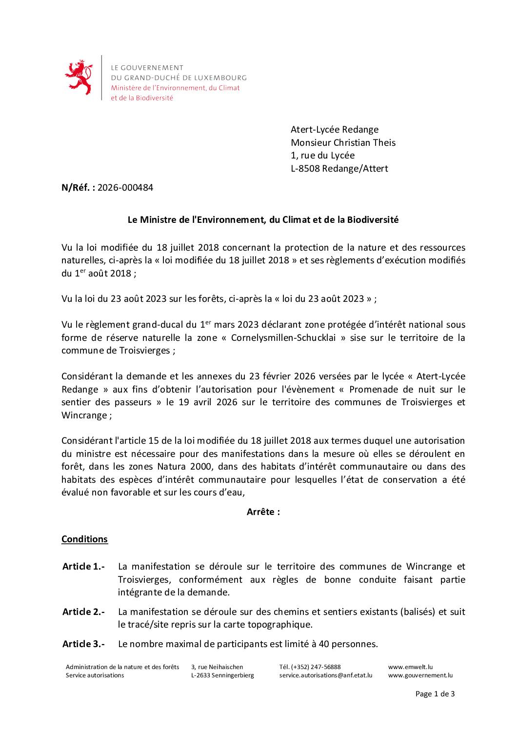 Autorisation: événement “Promenade de nuit sur le sentier des passeurs”