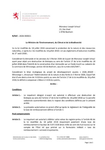 Autorisation: destruction de biotopes pour la construction d'un immeuble à Boxhorn