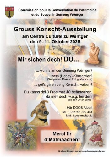 Commission pour la Conservation du Patrimoine et du Souvenir: Grande exposition d'art - recherche de participants