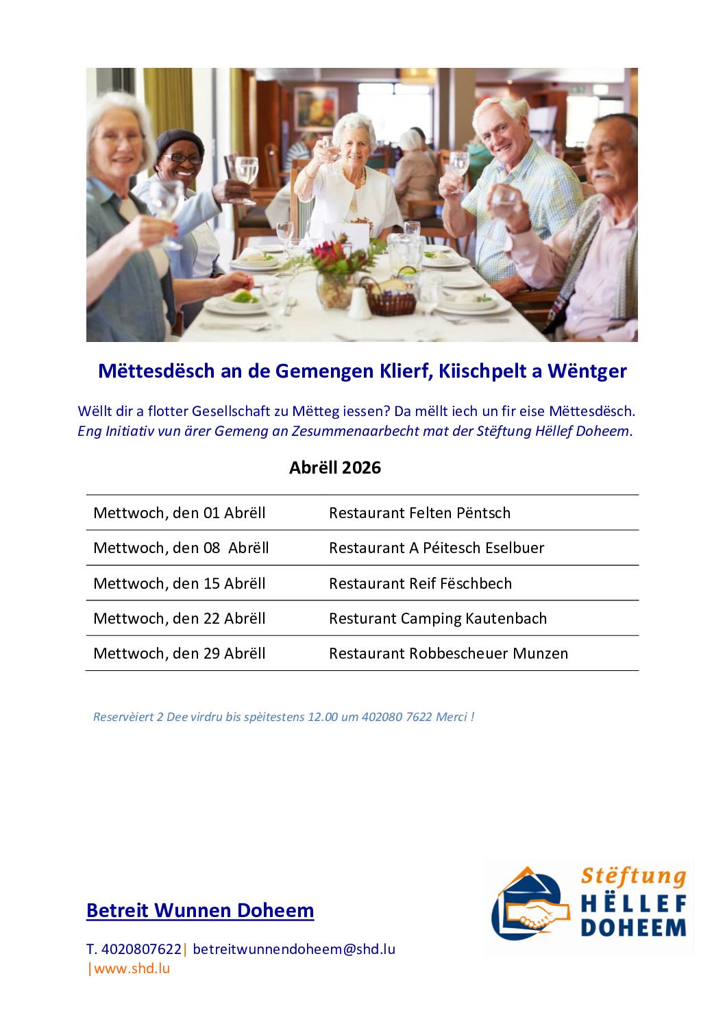 Mëttesdesch: programme d’avril à juin 2026