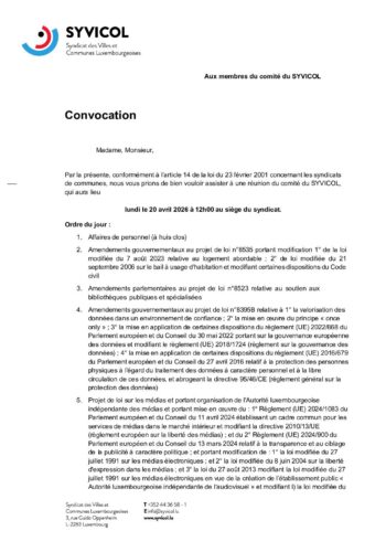 SYVICOL: convocation à la réunion du comité