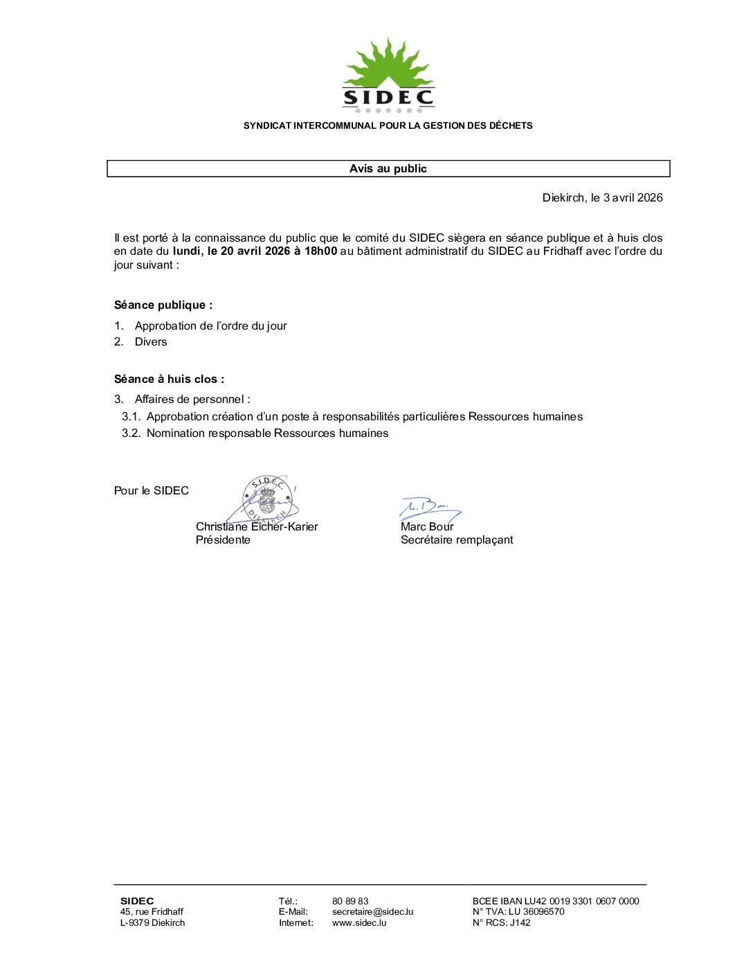 SIDEC: convocation à la réunion du comité
