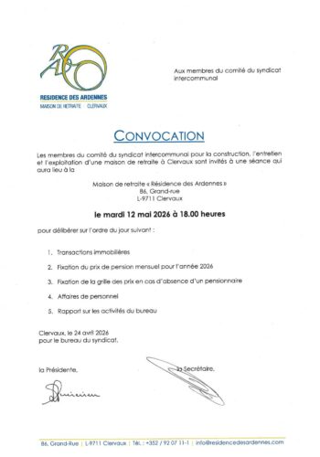 Résidence des Ardennes: convocation à la réunion du comité