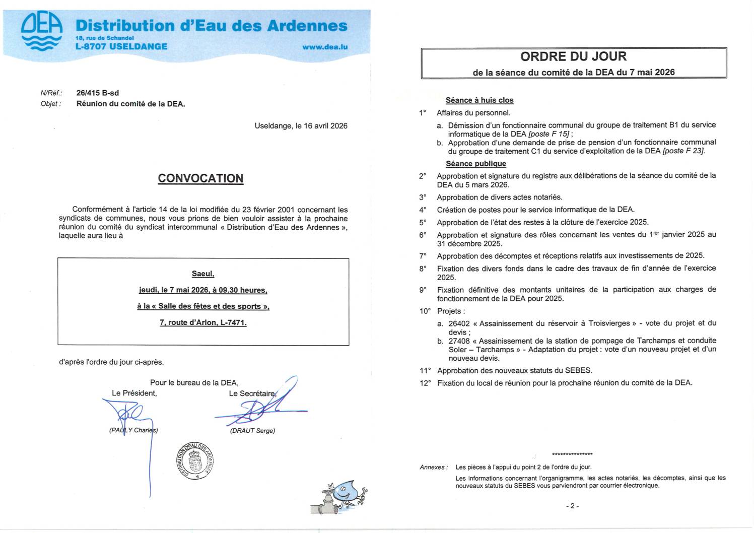 DEA: convocation à la réunion du comité