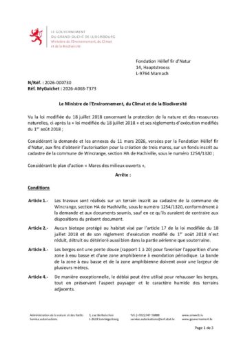 Autorisation: création de trois mares à Hachiville