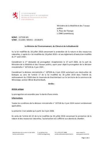Autorisation: prorogation de la décision ministérielle n° 107528 du 4 juin 2024