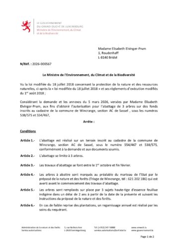 Autorisation: abattage de 3 arbres à Sassel