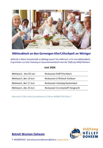 Mëttesdesch: programme de juin à juillet 2026