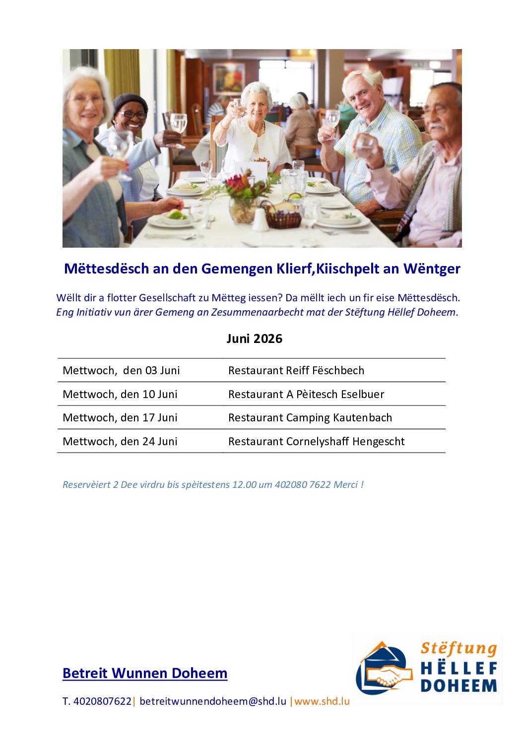 Mëttesdesch: programme de juin à juillet 2026