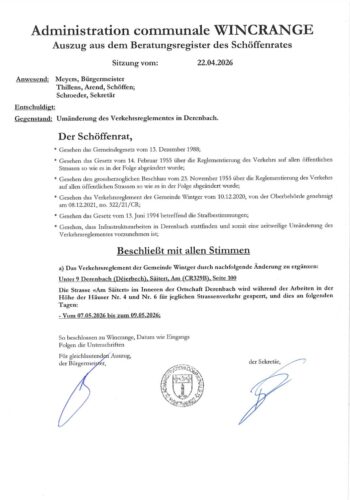 Règlement de circulation: la rue "Am Säitert" à Derenbach barrée à la circulation, du 07 au 09 mai 2026