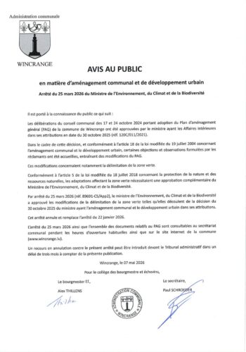Avis au public: aménagement communal et développement urbain