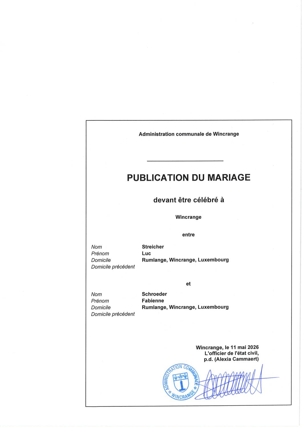 Mariage Streicher – Schroeder