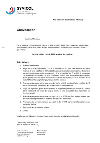 SYVICOL: convocation à la réunion du comité