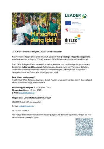 LEADER Éislek: 2. Opruff Projet UMBRELLA Culture et Bénévolat