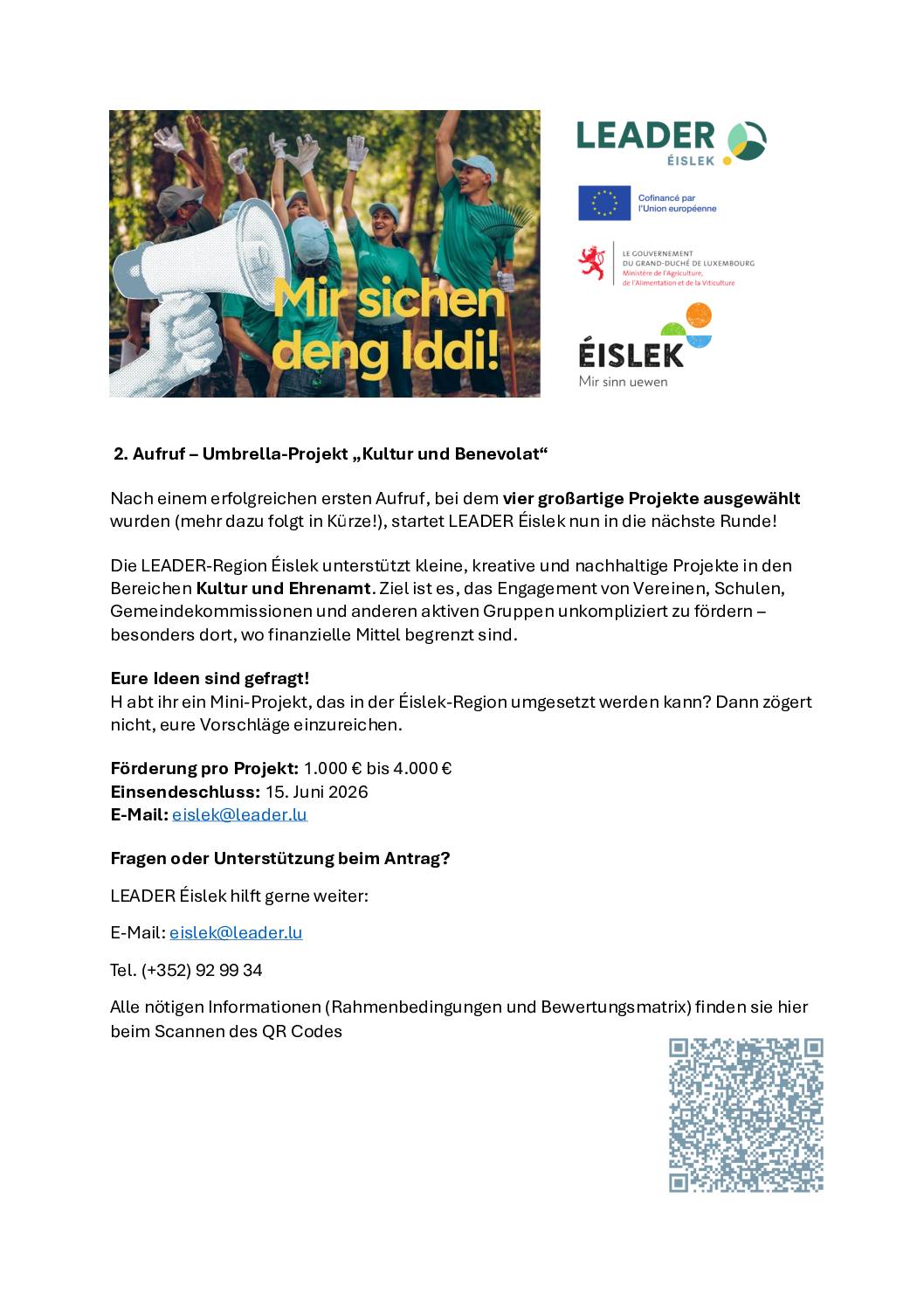 LEADER Éislek: 2. Opruff Projet UMBRELLA Culture et Bénévolat