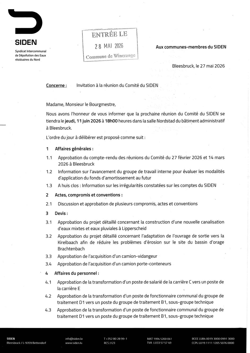 SIDEN: nouvelle convocation à la réunion du comité