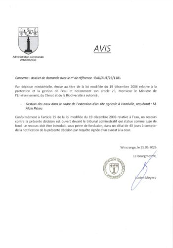 Avis: gestion des eaux dans le cadre de l'extension d'un site agricole à Hamiville
