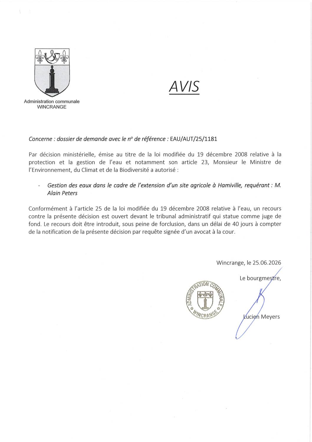 Avis: gestion des eaux dans le cadre de l&rsquo;extension d&rsquo;un site agricole à Hamiville