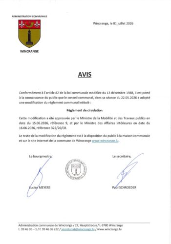 Avis: modification du règlement communal de circulation