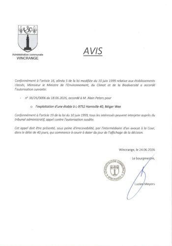 Avis: exploitation d'une étable à Hamiville