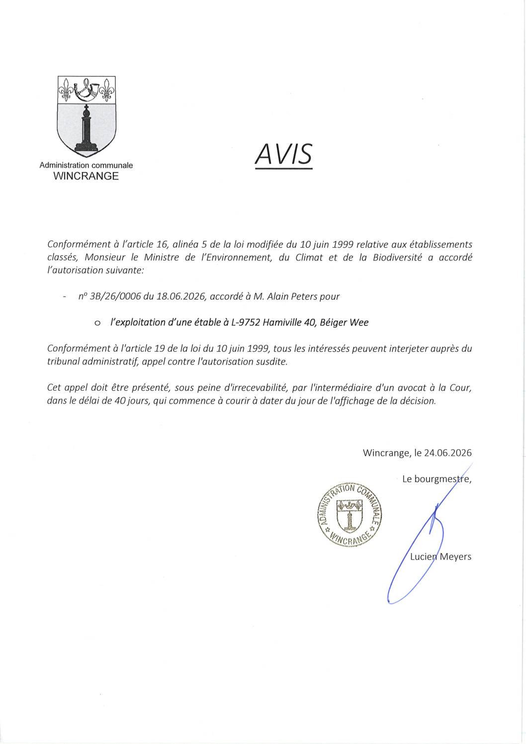 Avis: exploitation d&rsquo;une étable à Hamiville